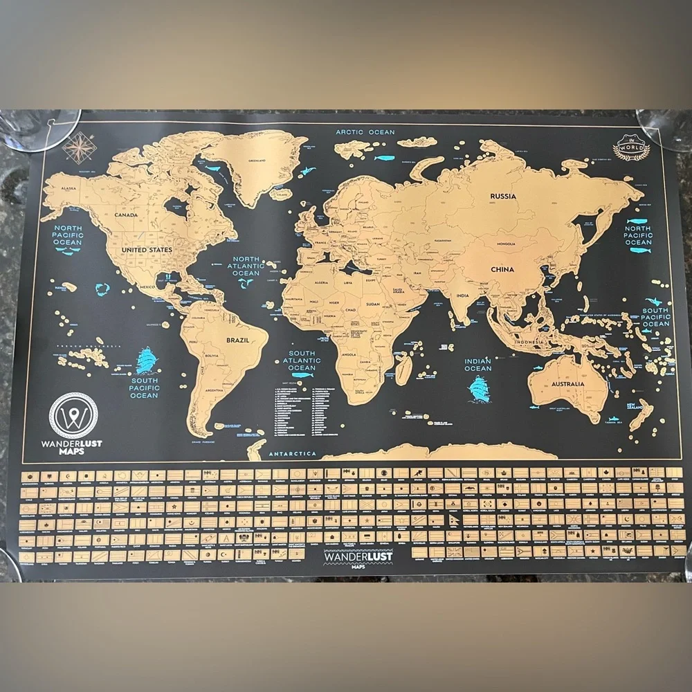 Wanderlust Scratch Off Map of The World & US USA + Scratcher + Stickers NEW NIB